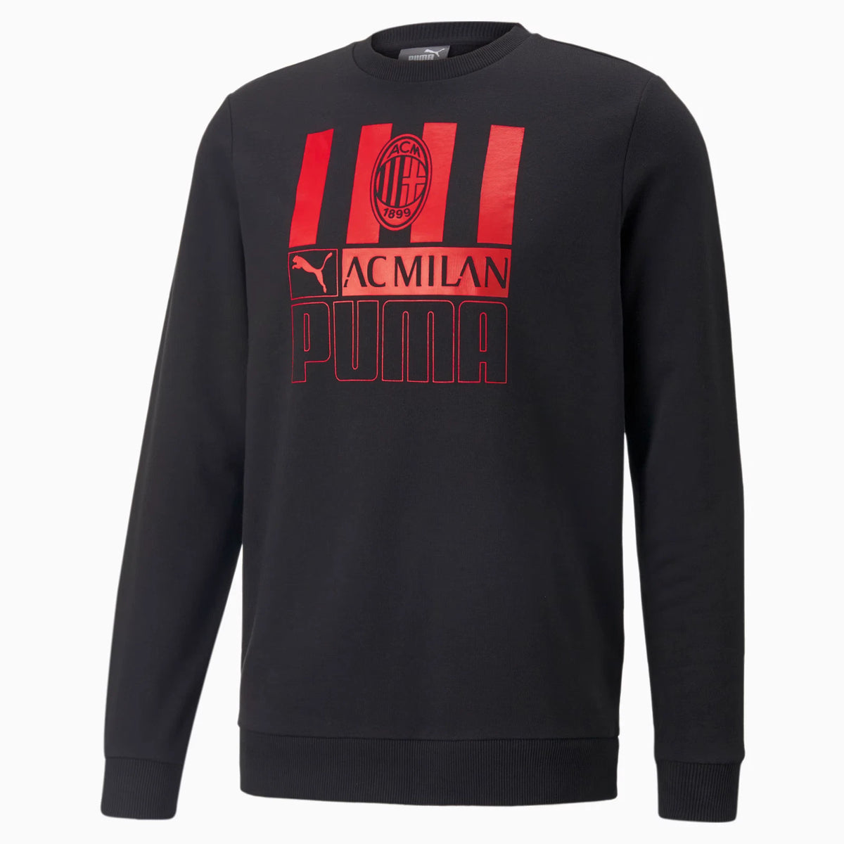 AC Milan Puma CORE Crew Sweatshirt - Black & Tango Red - Medium